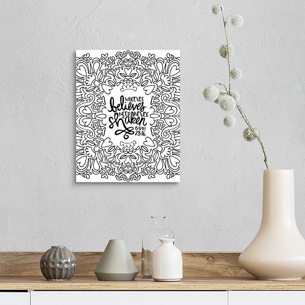 A farmhouse room featuring Whoever Believes Need Never Be Shaken Handlettered Coloring