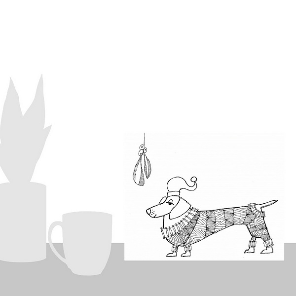 A scale-illustration room featuring Dog And Mistletoe Coloring