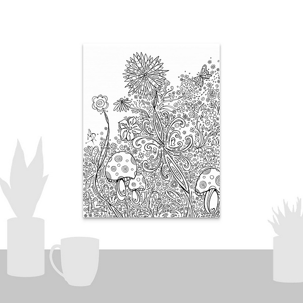 A scale-illustration room featuring Flowers and Mushrooms