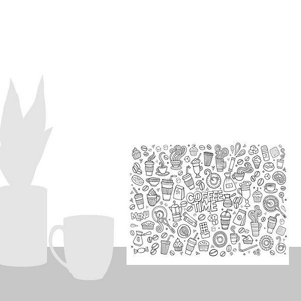 A scale-illustration room featuring Coffee Time.