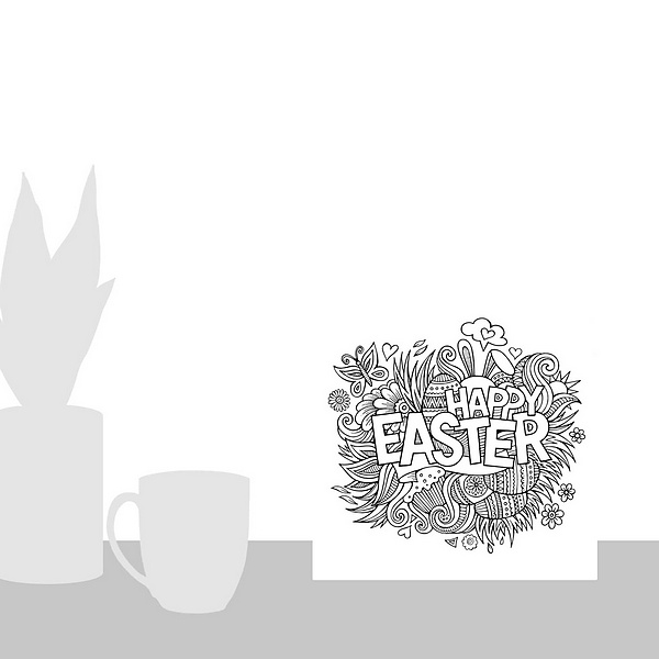 A scale-illustration room featuring Happy Easter