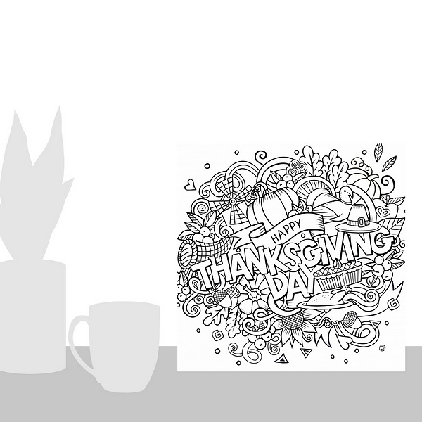 A scale-illustration room featuring Happy Thanksgiving Day