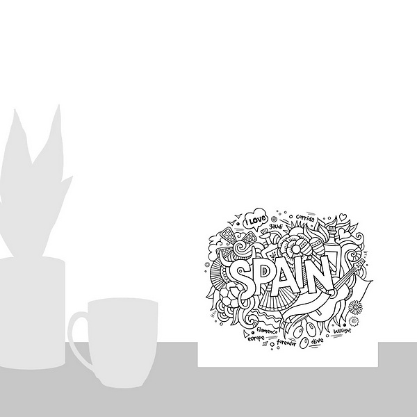 A scale-illustration room featuring Spain