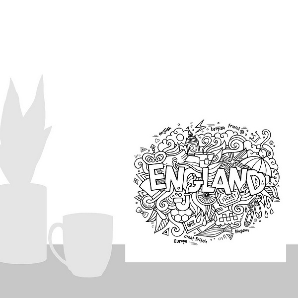 A scale-illustration room featuring England
