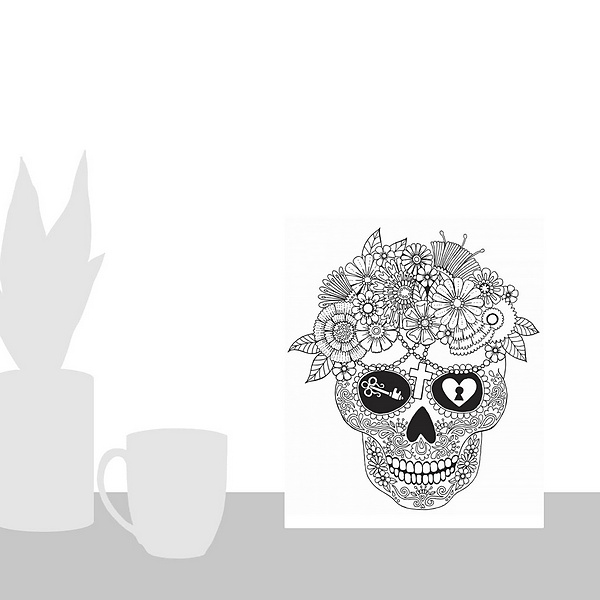 A scale-illustration room featuring Lost Love Sugar Skull