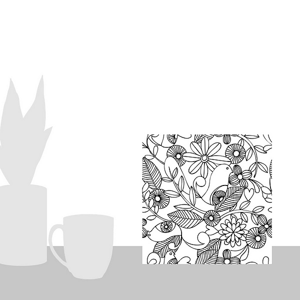 A scale-illustration room featuring Birds And Flowers - Black And White
