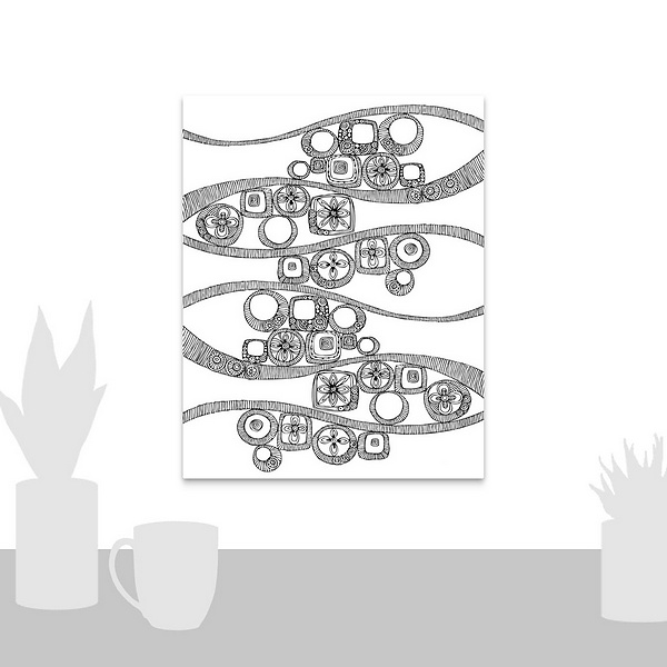 A scale-illustration room featuring Folk Pattern Horizontal - Black And White