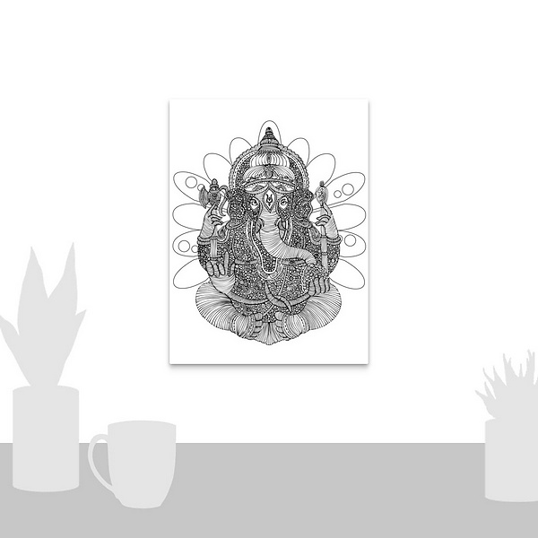 A scale-illustration room featuring Ganesha - Black And White