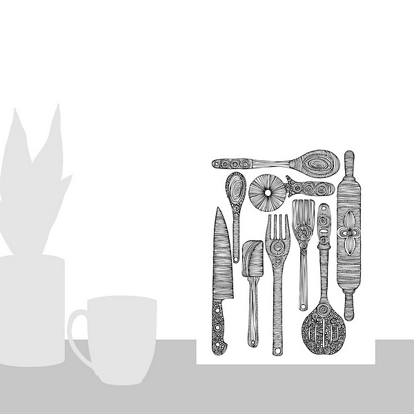 A scale-illustration room featuring Let's Cook - Black And White