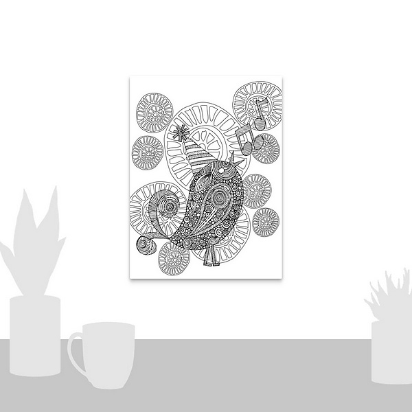 A scale-illustration room featuring Singing Bird - Black And White