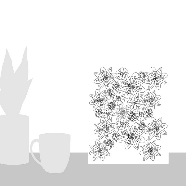 A scale-illustration room featuring Space Flowers - Black And White