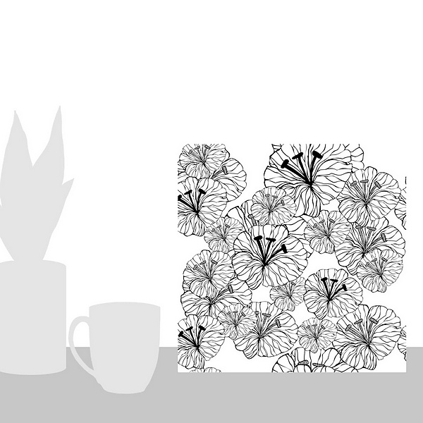 A scale-illustration room featuring Tangerine Floral - Black And White