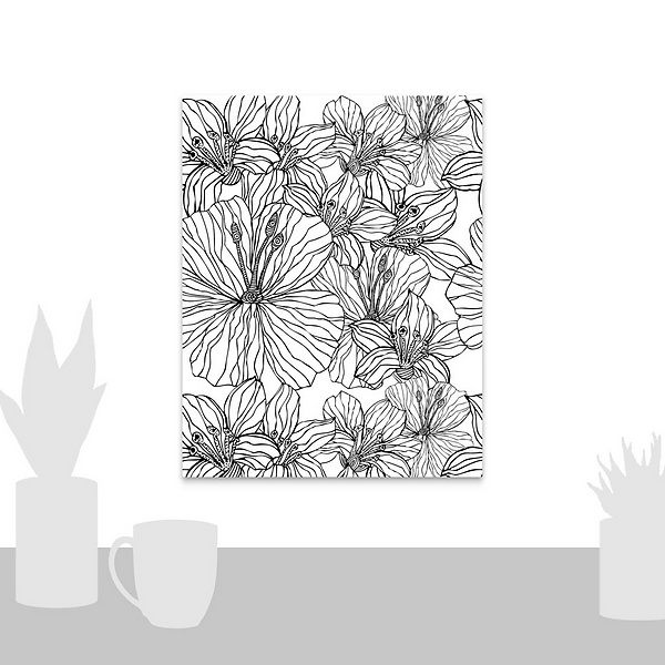 A scale-illustration room featuring Tropical Flowers - Black And White