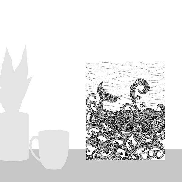 A scale-illustration room featuring Whale - Black And White
