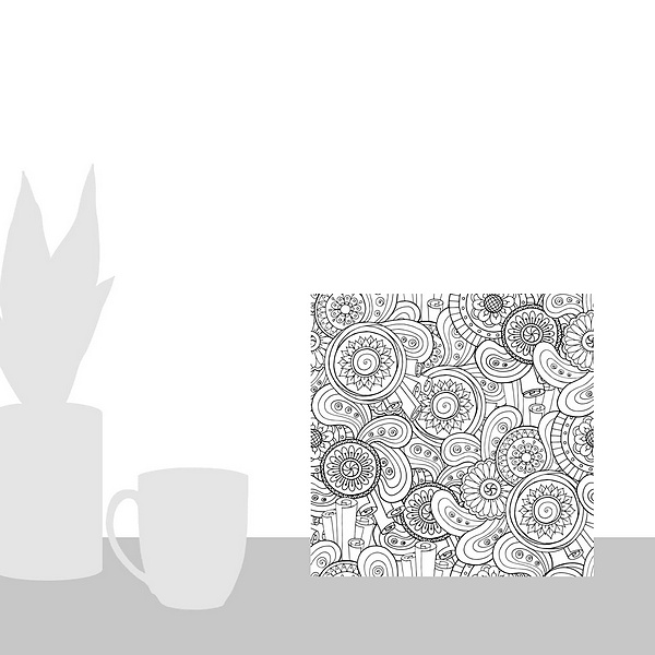 A scale-illustration room featuring Flowers and Swirls II