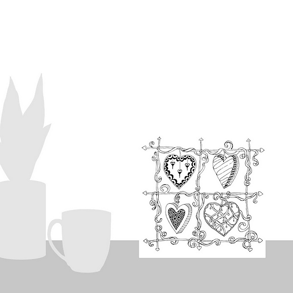 A scale-illustration room featuring Hearts and Vines