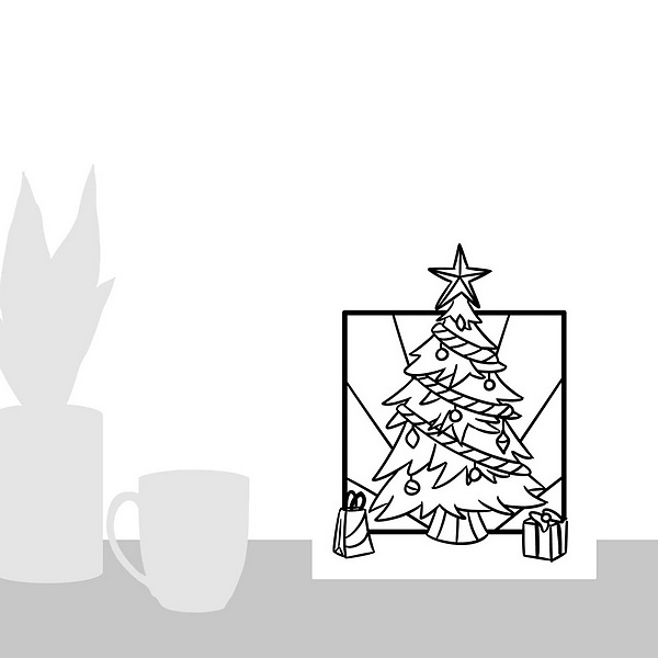 A scale-illustration room featuring Christmas Tree