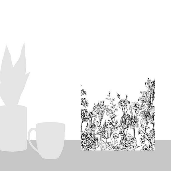 A scale-illustration room featuring Flower Garden I