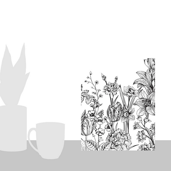 A scale-illustration room featuring Flower Garden II