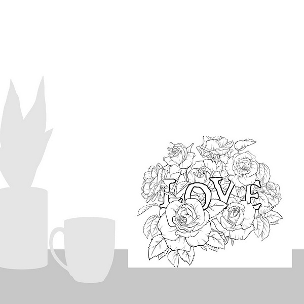 A scale-illustration room featuring Love and Roses II