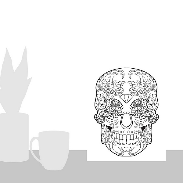 A scale-illustration room featuring Sugar Skull