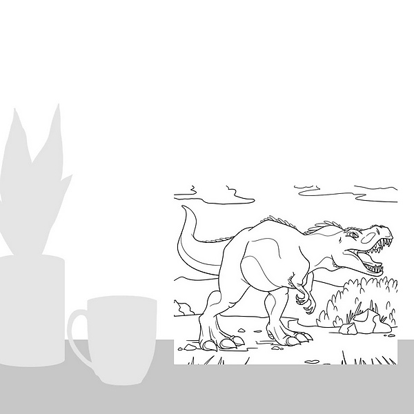 A scale-illustration room featuring Tyrannosaurus Rex