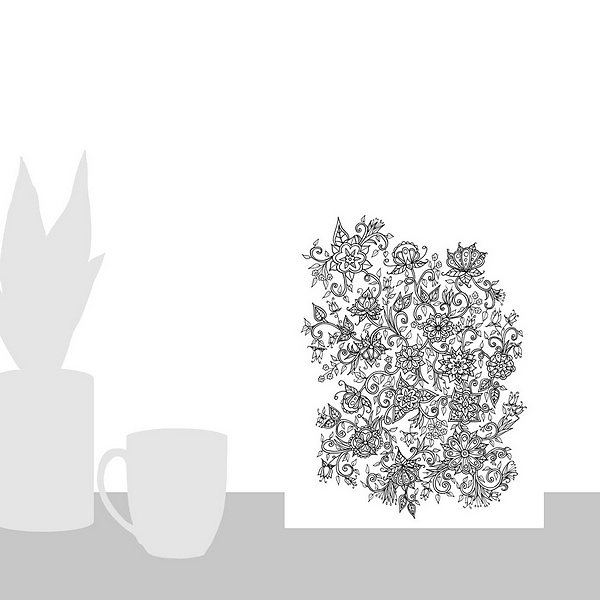A scale-illustration room featuring Flower Tangle I