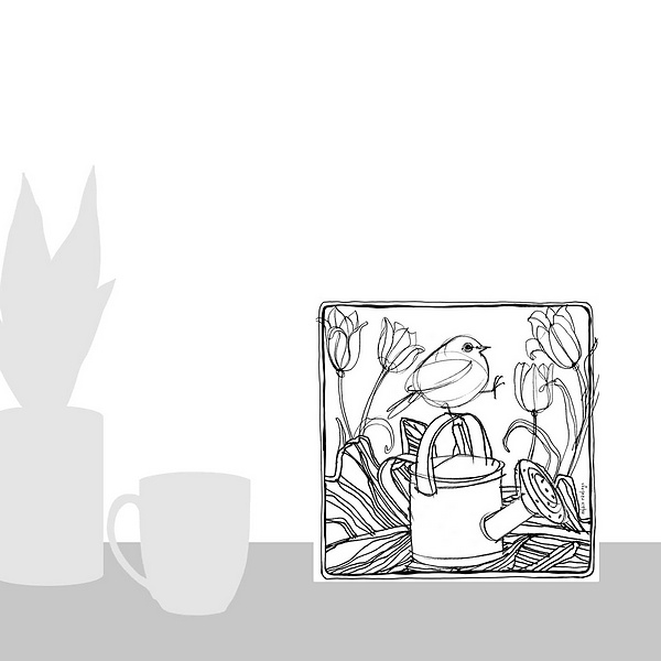 A scale-illustration room featuring Bird and Watering Can