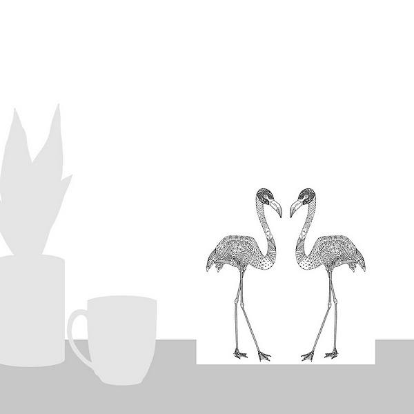 A scale-illustration room featuring Flamingos