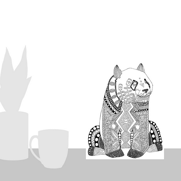 A scale-illustration room featuring Sitting Panda