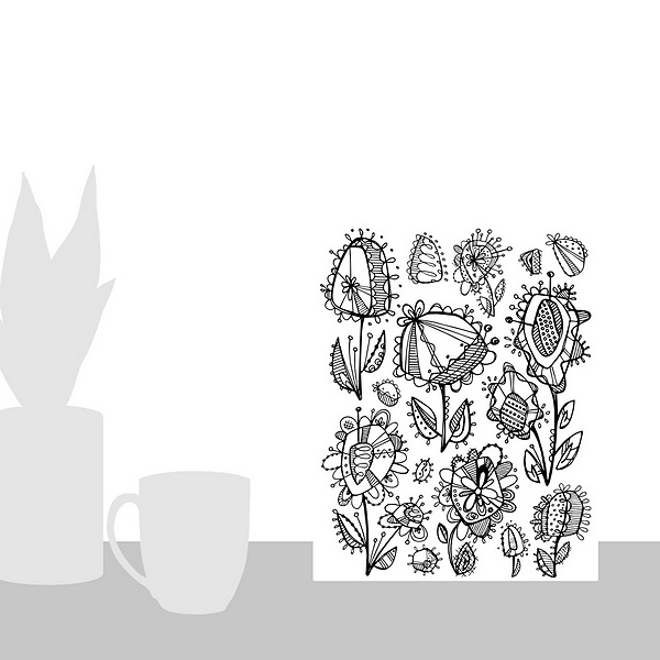 A scale-illustration room featuring Color Me - Flowers II