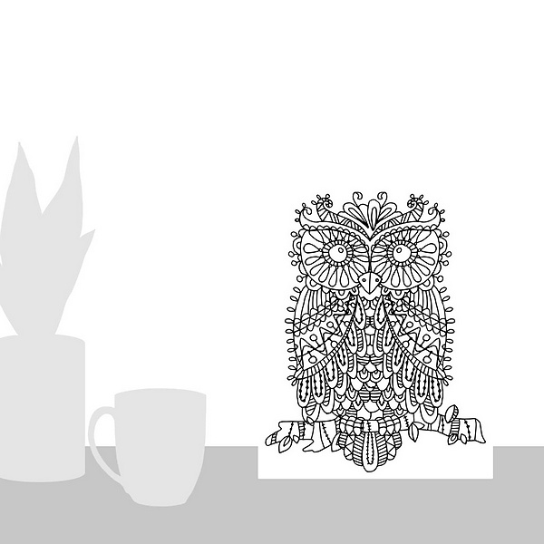 A scale-illustration room featuring Color me owl