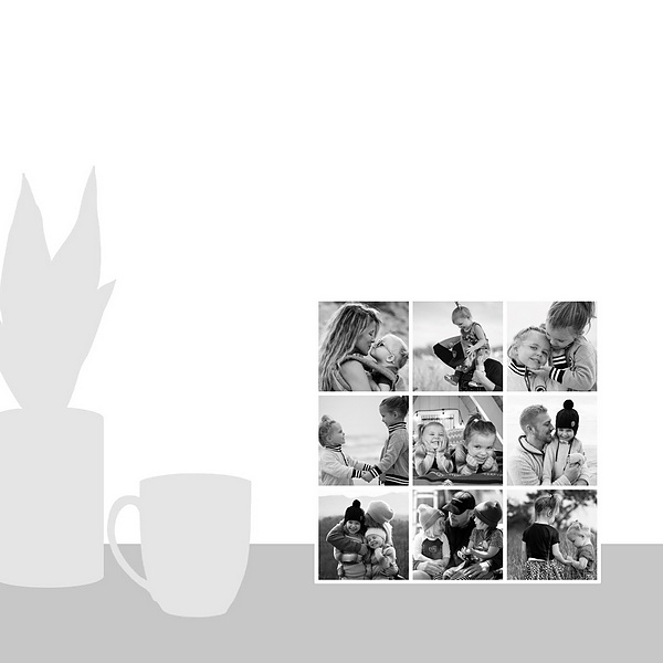 A scale-illustration room featuring Photo Collage Square White