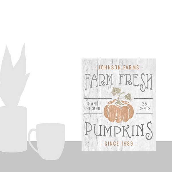 A scale-illustration room featuring Farm Fresh Pumpkins