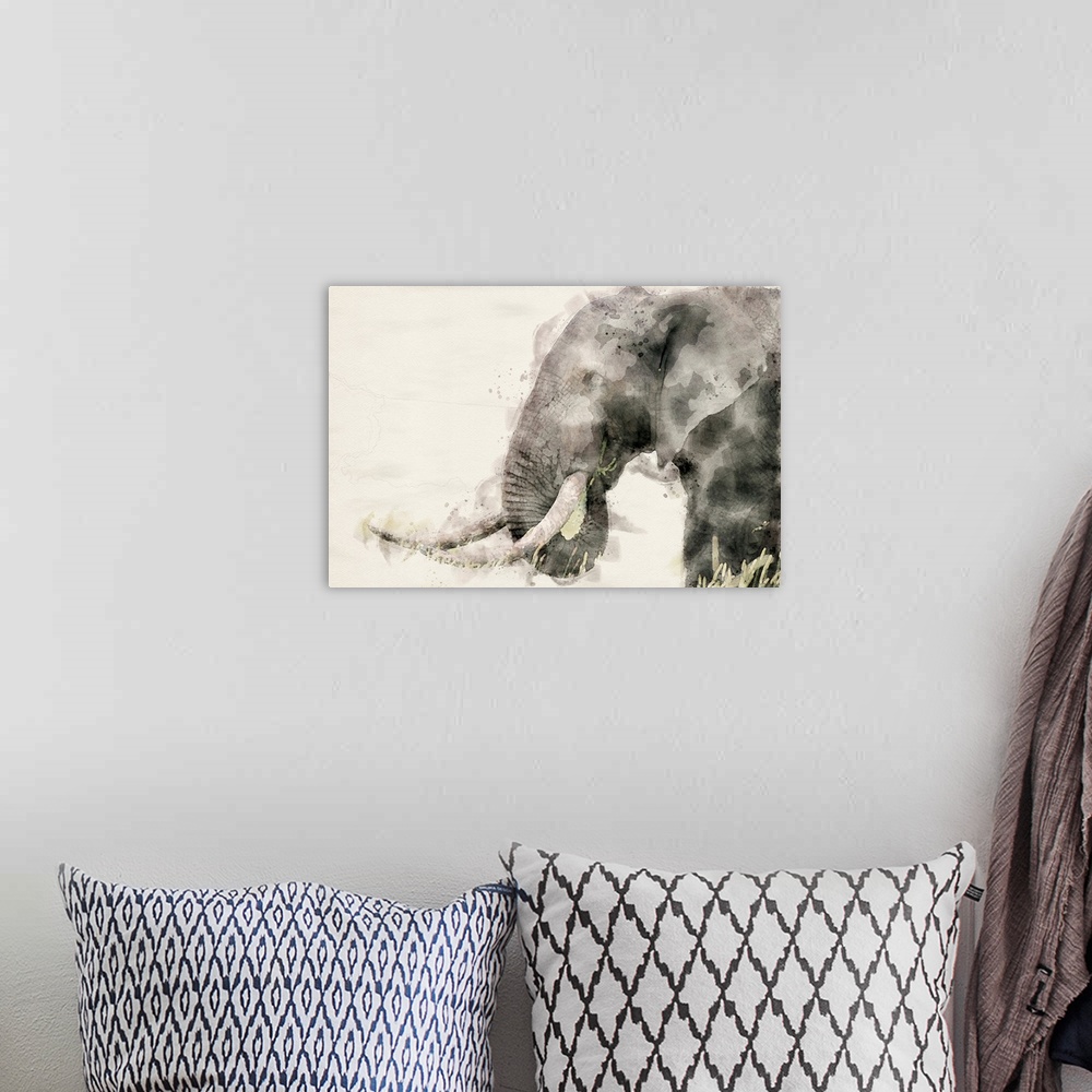 A bohemian room featuring Abstract African Elephant Watercolor