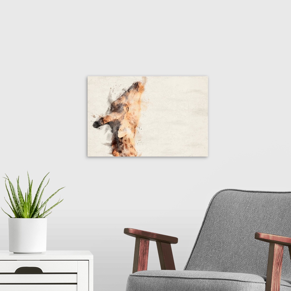 A modern room featuring Abstract African Giraffe Watercolor