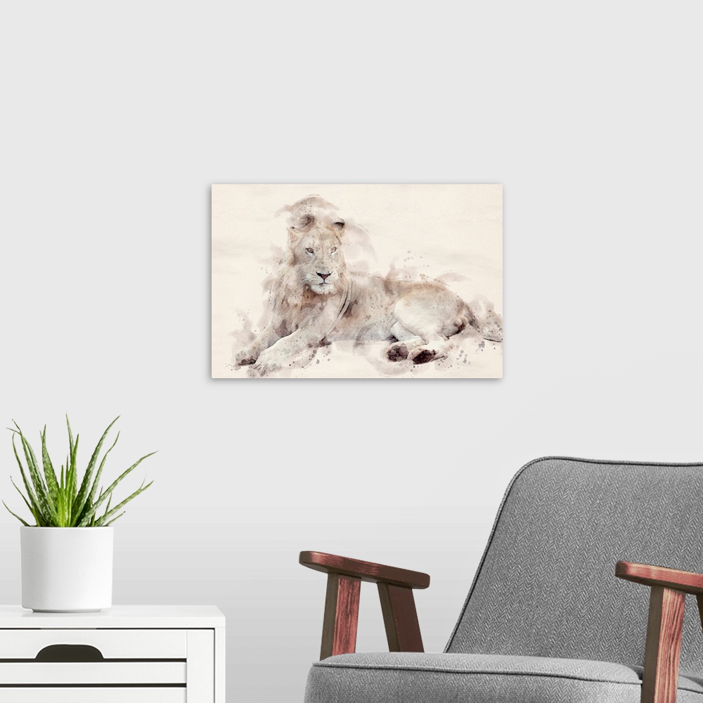A modern room featuring Abstract African Lion Watercolor