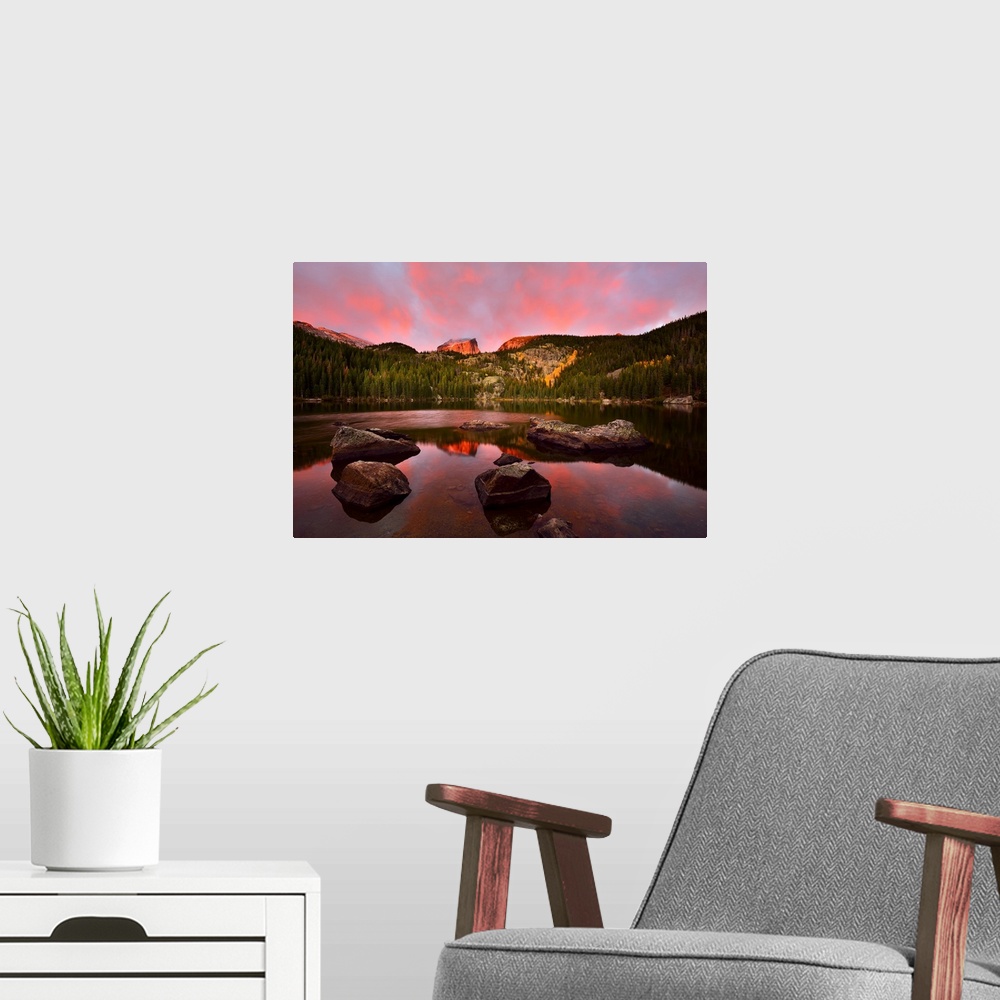 A modern room featuring Bear Lake Sunrise