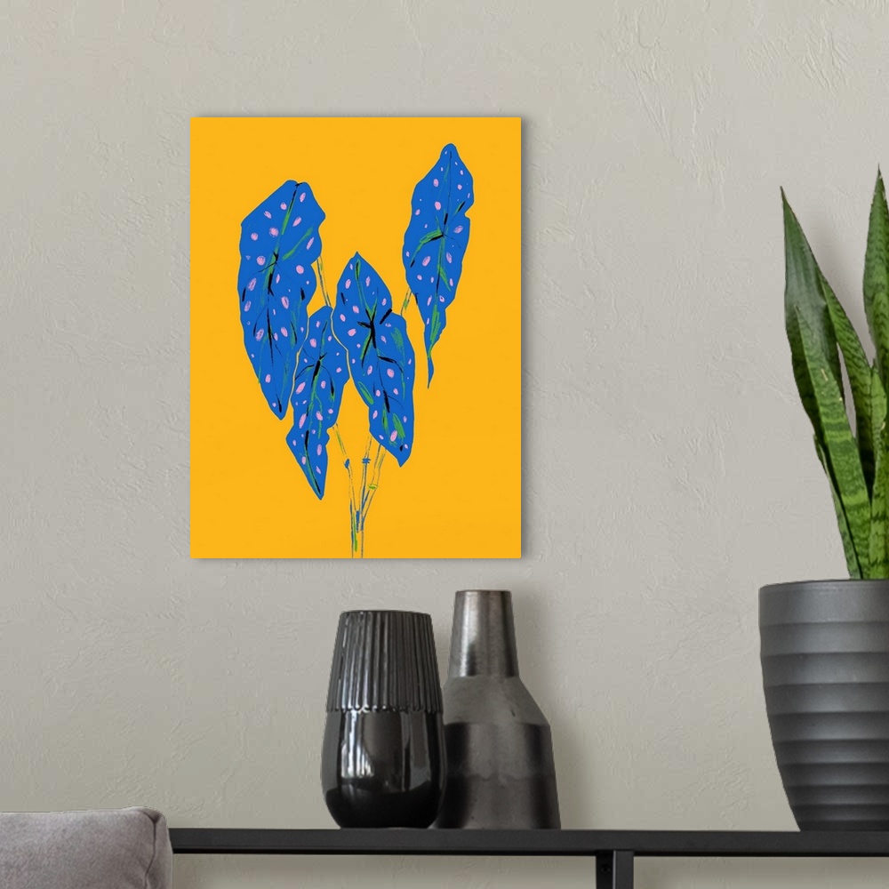 A modern room featuring Begonia Maculata In Blue And Yellow