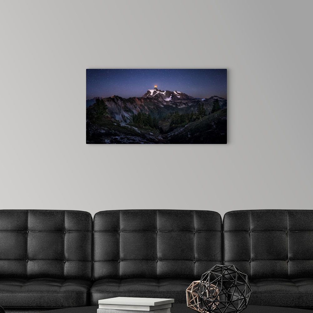 A modern room featuring Blood Moon Over Mt. Shuksan