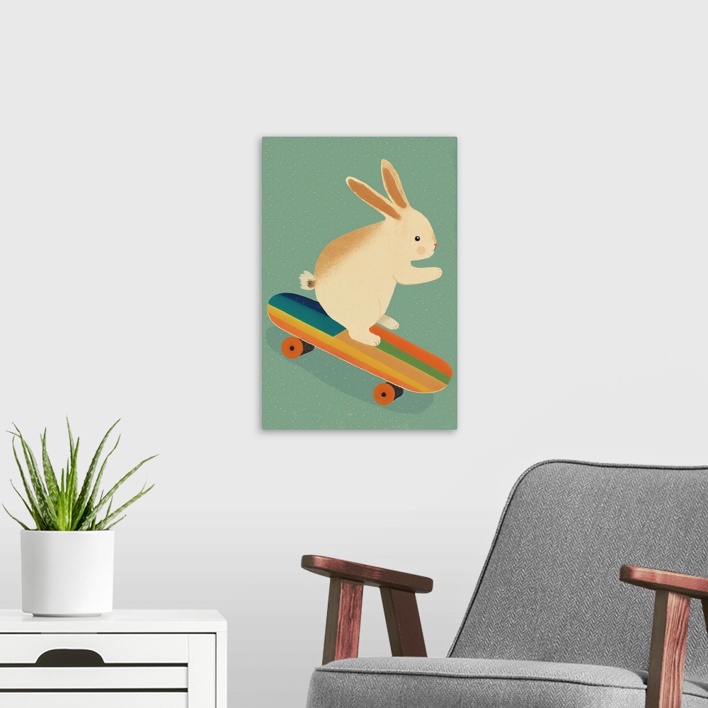 A modern room featuring Bunny On Skateboard