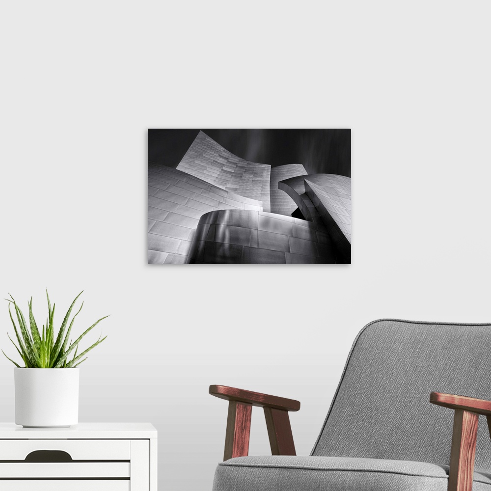 A modern room featuring Abstract view of an organic and geometric piece of architecture.