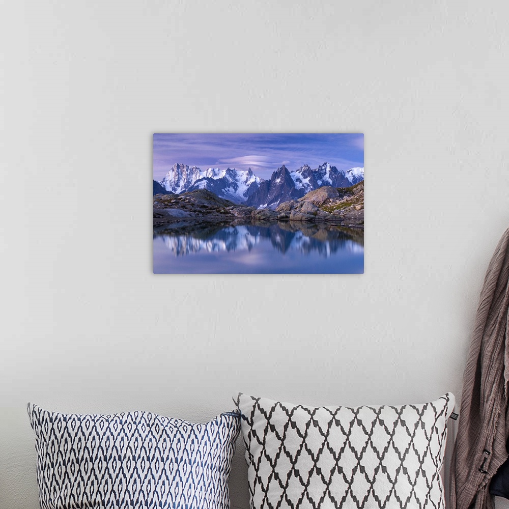 A bohemian room featuring Morning view of the French Alps refelcted in Lac Blanc.