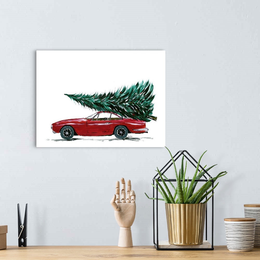 A bohemian room featuring Eighties Car Carrying A Christmas Tree