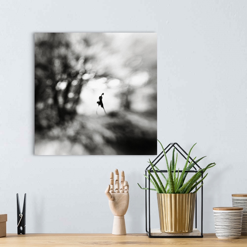 A bohemian room featuring Conceptual image of a figure walking in a blurred landscape.