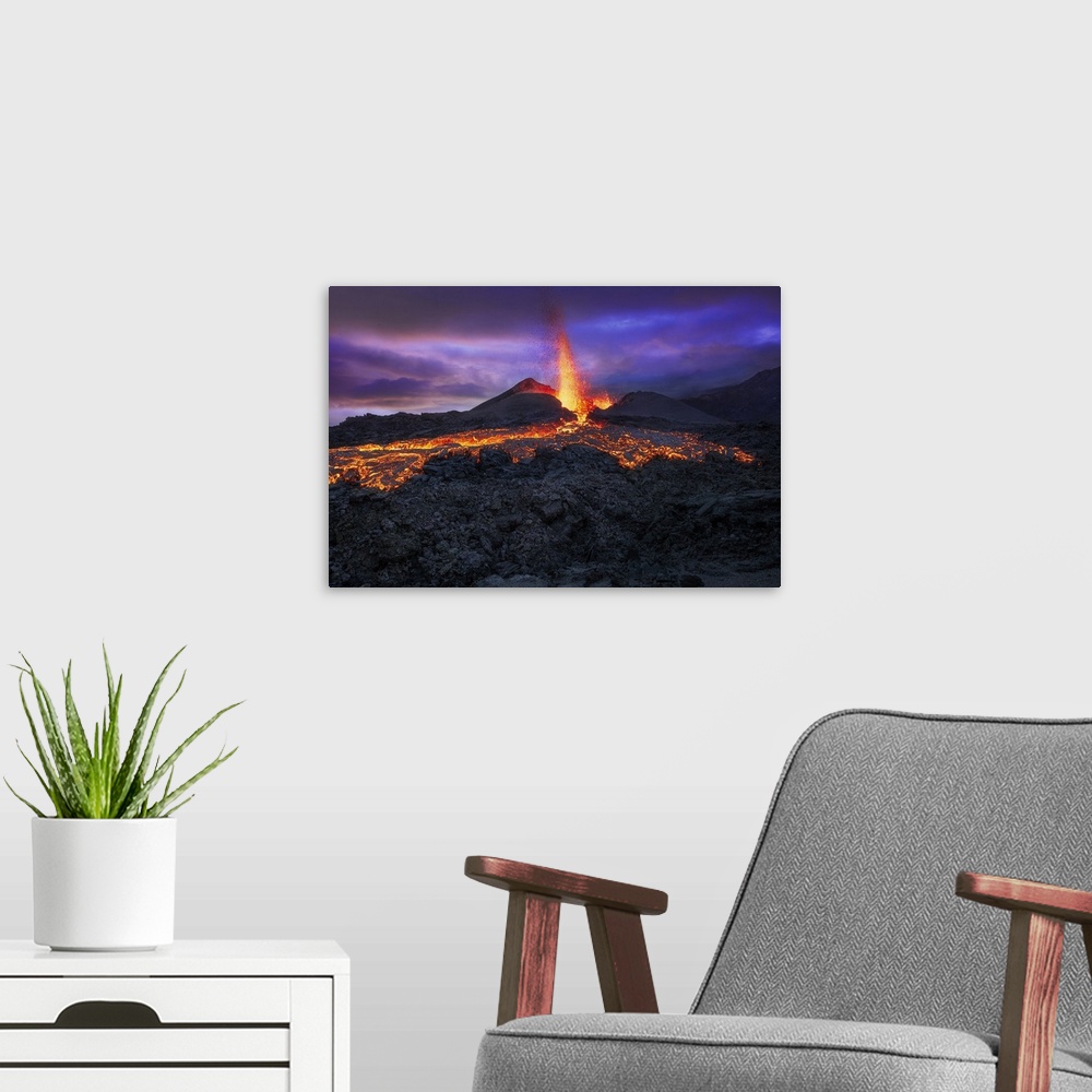 A modern room featuring Fire At Blue Hour!