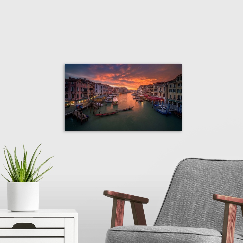 A modern room featuring Grand Canal At Sunset, View From The Rialto Bridge, Venice