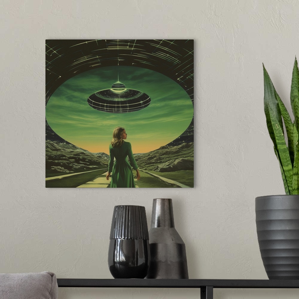 A modern room featuring Green UFO