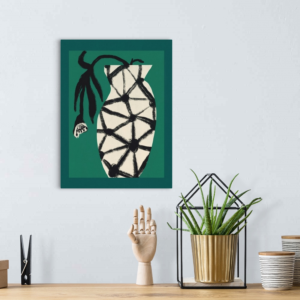 A bohemian room featuring Hexagon Vase In Green