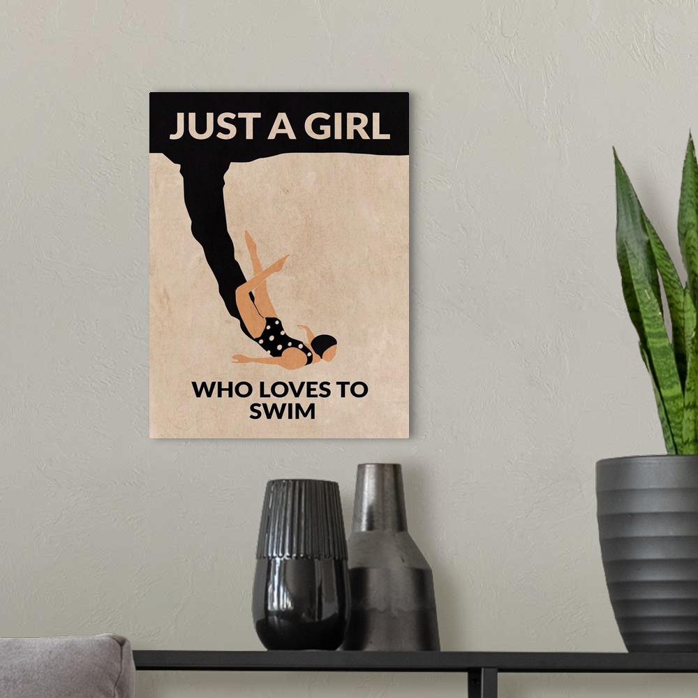 A modern room featuring Just A Girl Who Loves To Swim (Black)